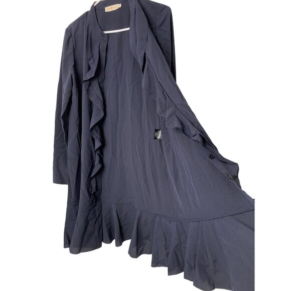 Tory Burch Womens Ruffle Front Shirt Dress Size 6 Navy Polyester RX10455 Shift - Picture 6 of 13